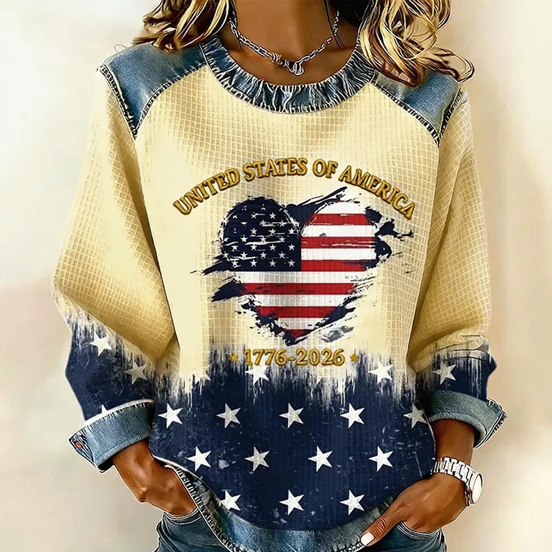 Women's Heart USA Letter Star Print Sweatshirt