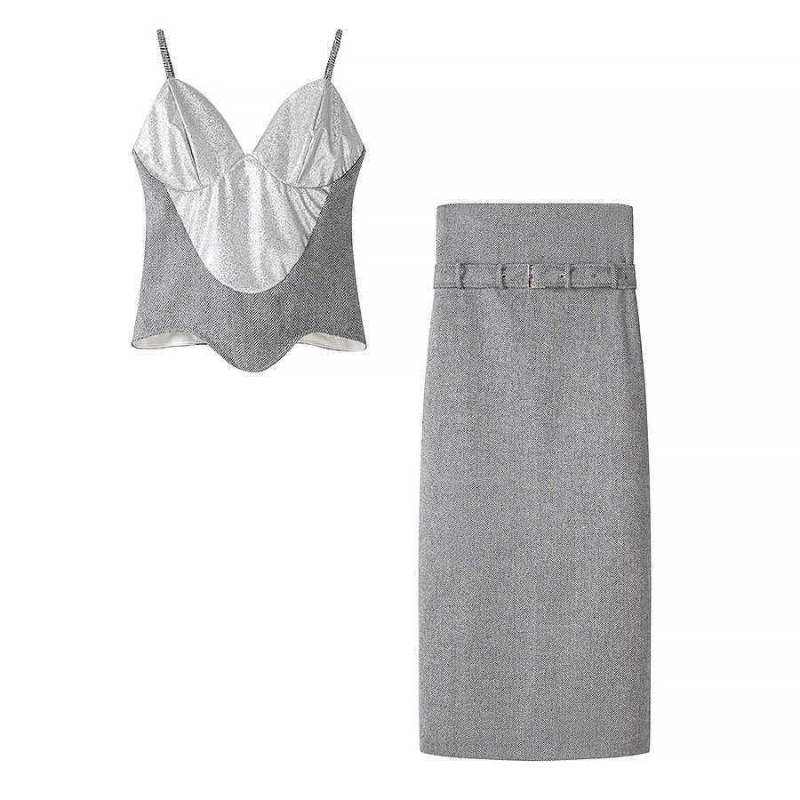 Gray Sequin Cami Top and Long Skirt Set