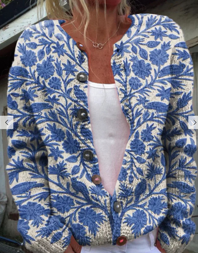 Women's Floral Print Button Cardigan Sweater
