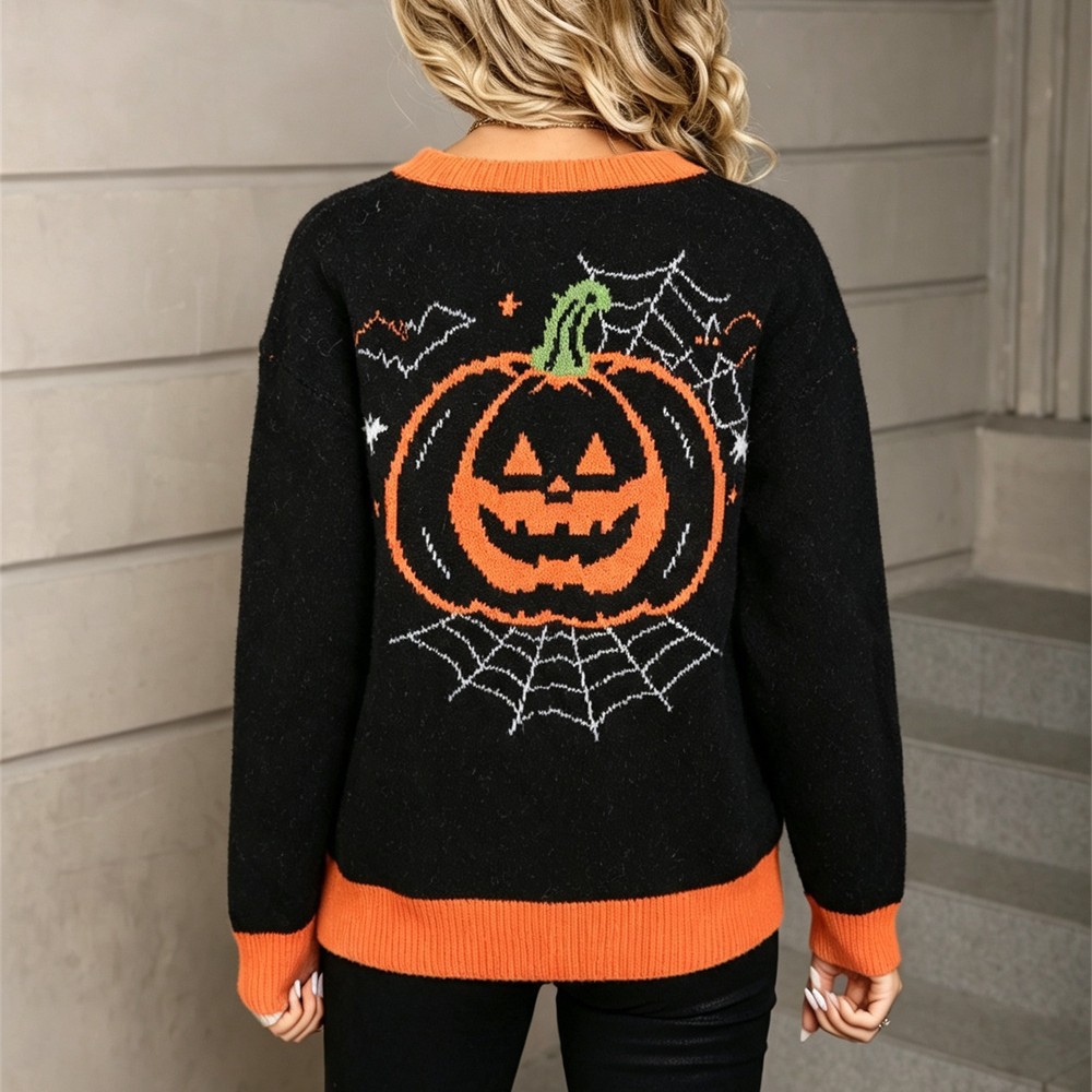 Colorblock Ghost Graphic Crewneck Knit Sweater