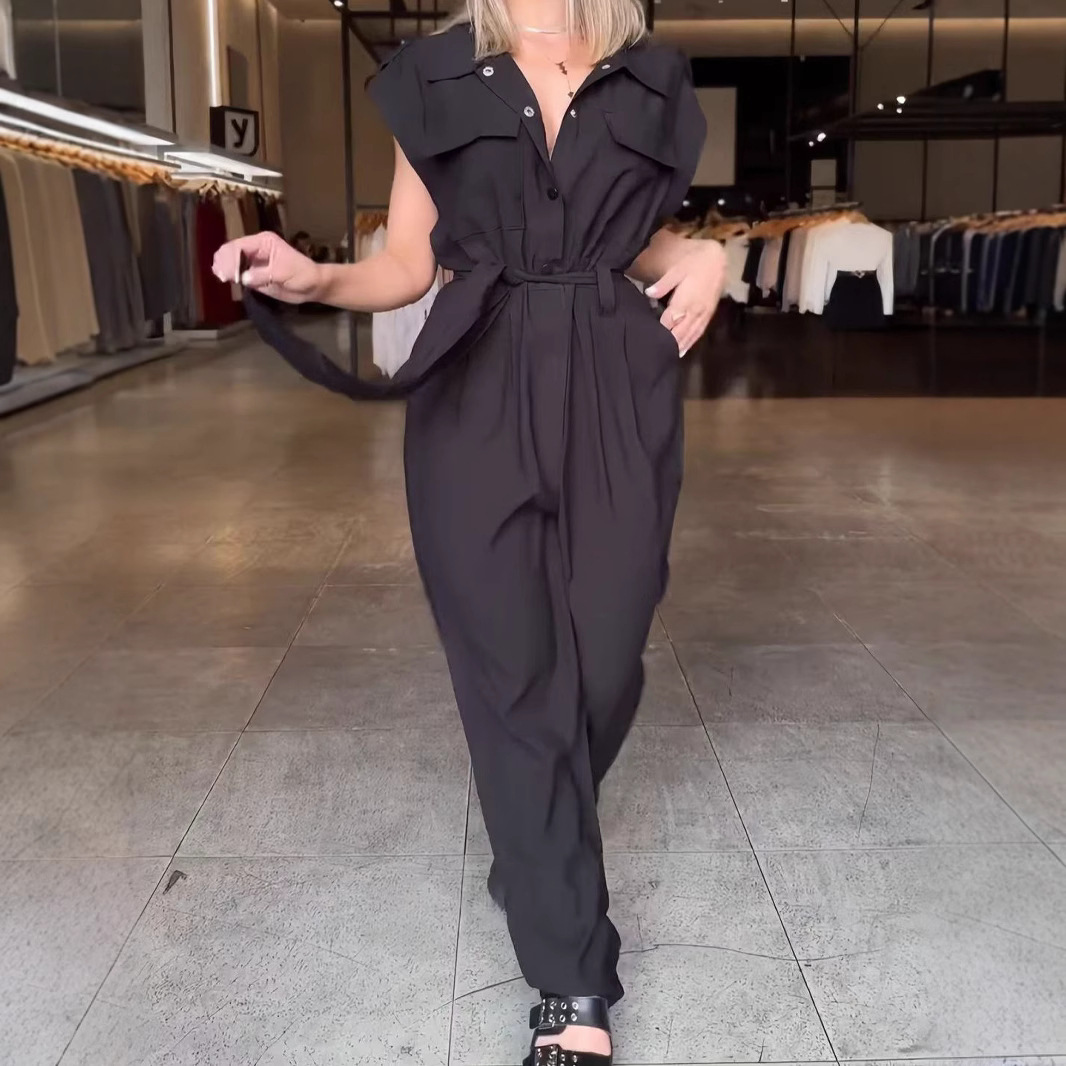 Women's High-Waist Wide-Leg Sleeveless Utility Jumpsuit