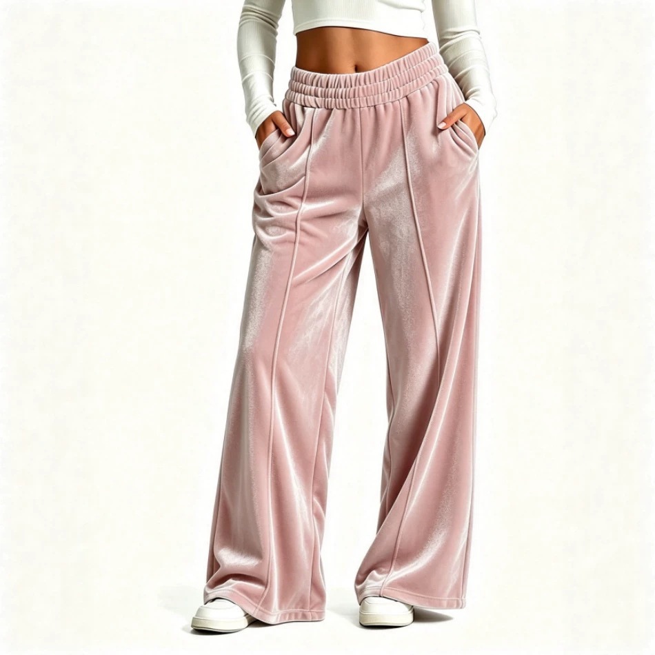 Women's Velvet Wide-Leg Pants Loose Fit Commuter Casual Drapey