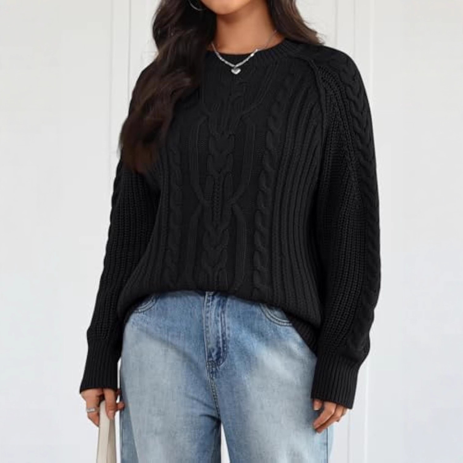 Women's Solid Color Crewneck Long Sleeve Sweater