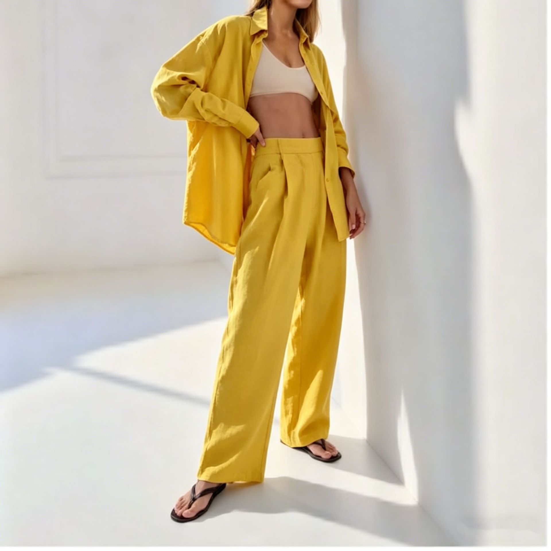 Women's Loose Fit Shirt and Pants Set Casual Commuter Two-Piece Outfit
