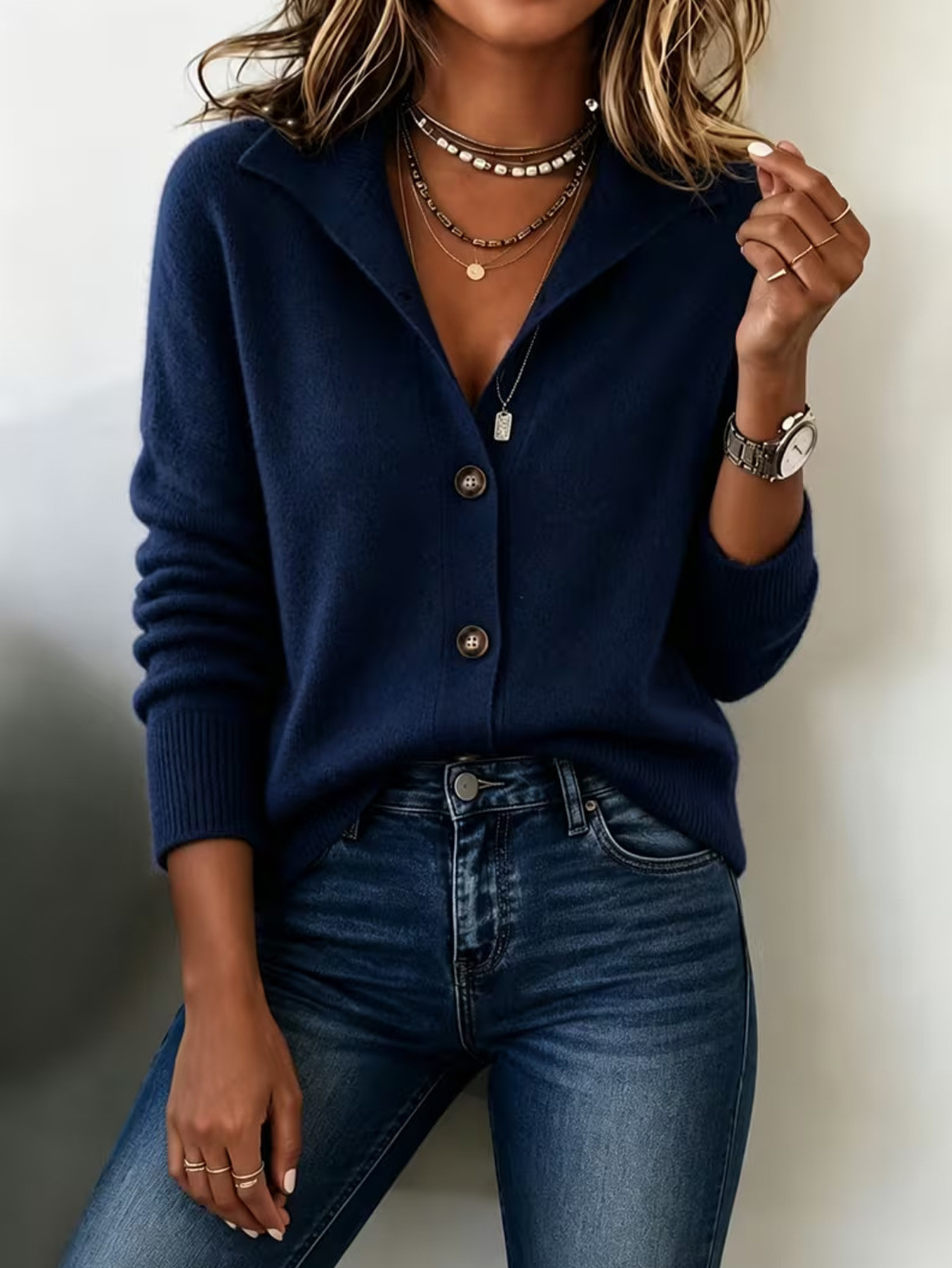 Women's Vintage Solid Stand Collar Cardigan Loose Casual Jacket