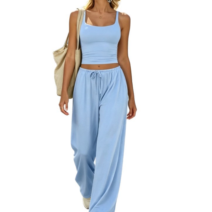 Women's Two-Piece U-Neck Cami Top and Wide-Leg Pants Set
