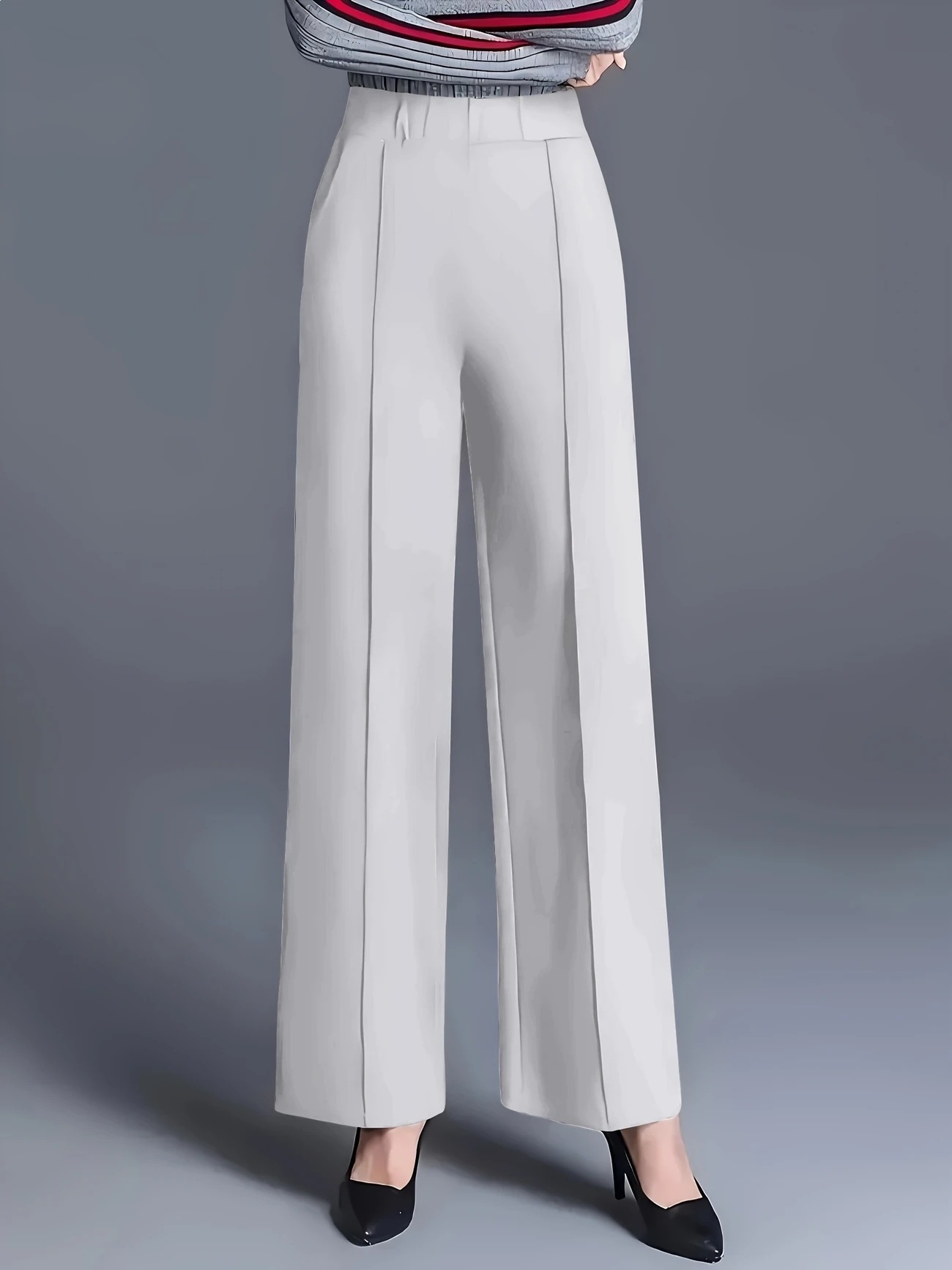 Women's High-Waist Wide-Leg Pants Solid Color Loose Slimming Casual