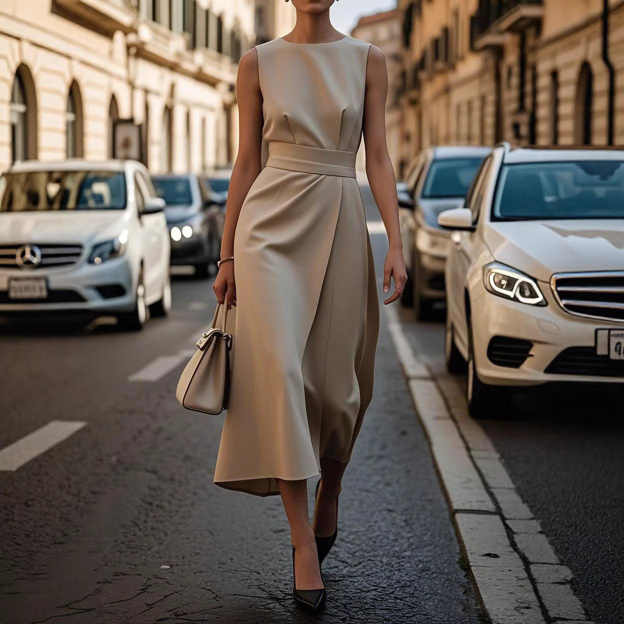 Women's Sleeveless Crew Neck Long Dress Casual Slim Fit