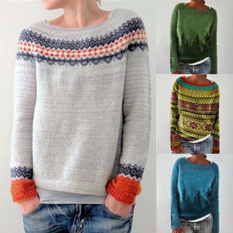 Women's Color-Block Crewneck Loose Knit Pullover Sweater