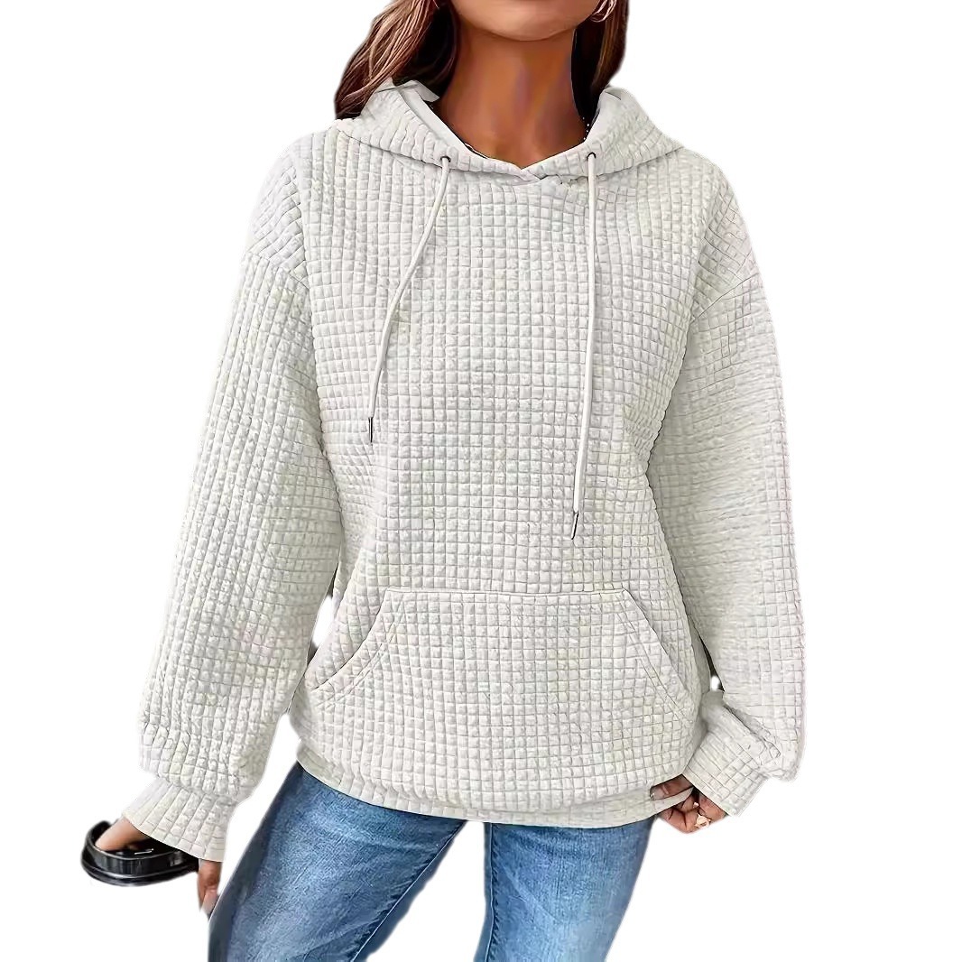 Women's Solid Color Hooded Drawstring Long Sleeve Loose Sweatshirt
