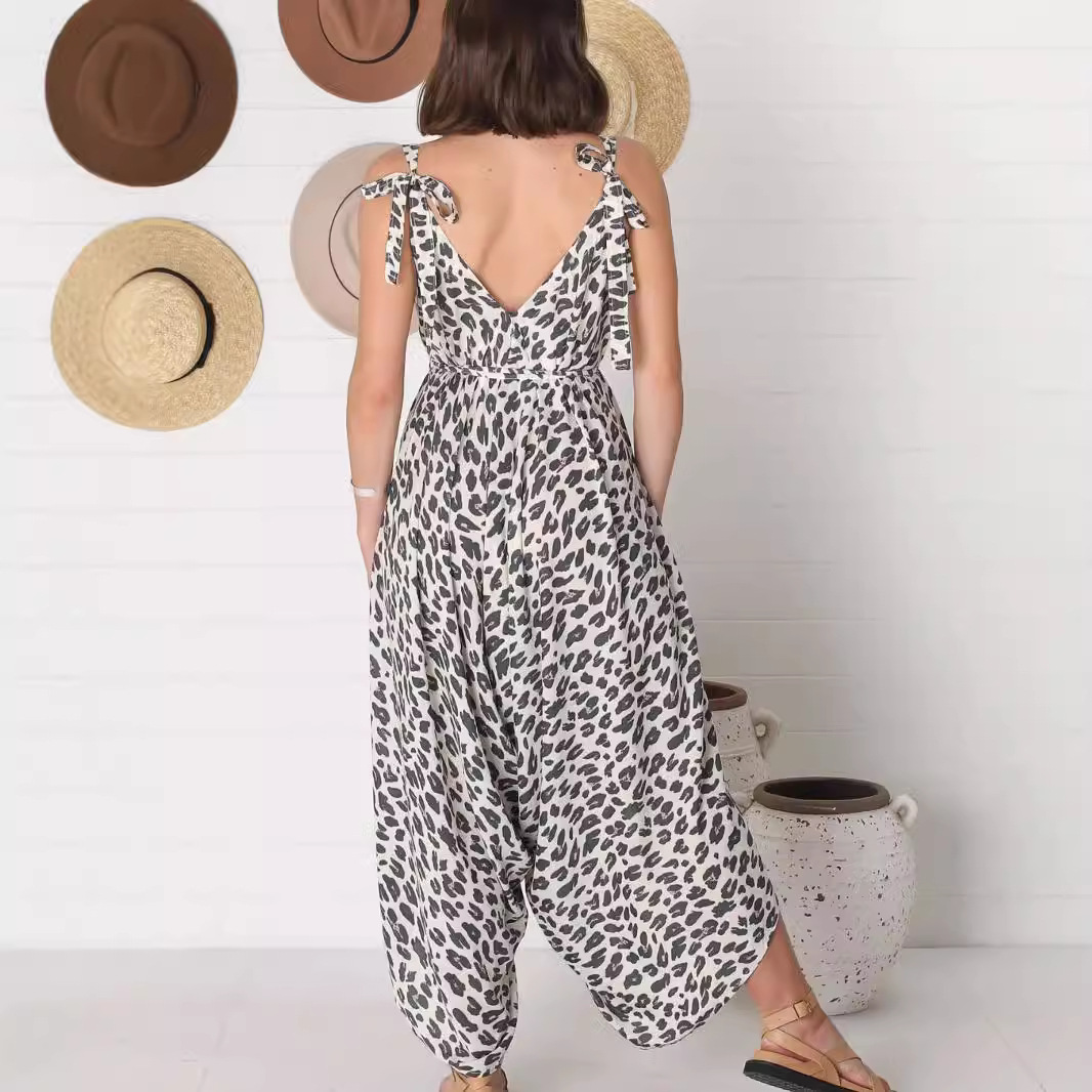 Women's Leopard Print Sleeveless Wide-Leg Jumpsuit