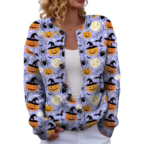 Halloween Pumpkin Castle Print Faux Knit Cardigan for Women