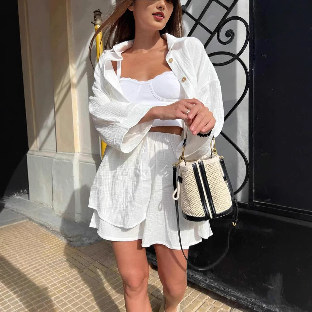 Women's Solid Button-Front Cardigan and Shorts Two-Piece Set