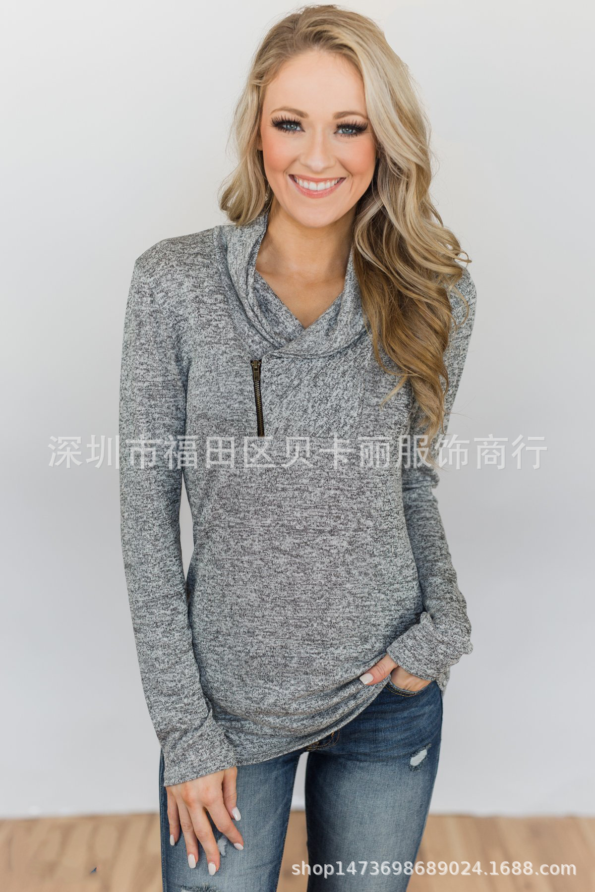 Women's Long Sleeve Half-Zip Hooded Knit Sweater Jacket