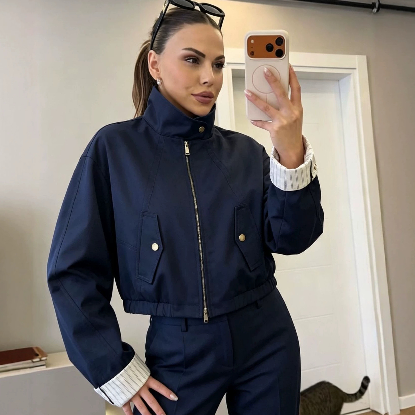 Striped Lapel Collar Loose Casual Jacket