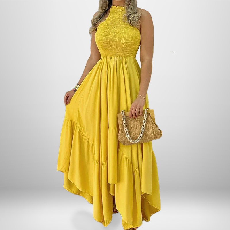 Women's Halter Neck High Waist Long Dress Solid Color Slim Fit