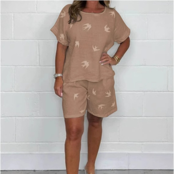 Women's Casual Floral Print Two-Piece Set Sleeveless Cotton-Linen