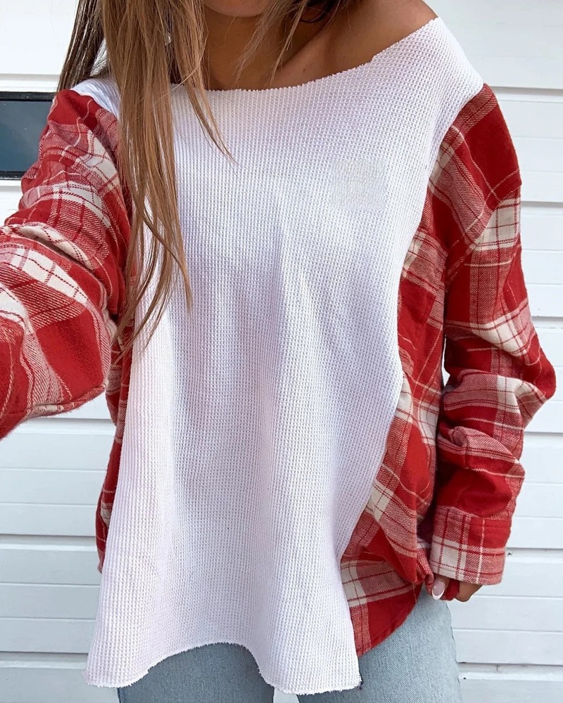 Women's Color-Block One-Shoulder Long-Sleeve Loose Knit Top
