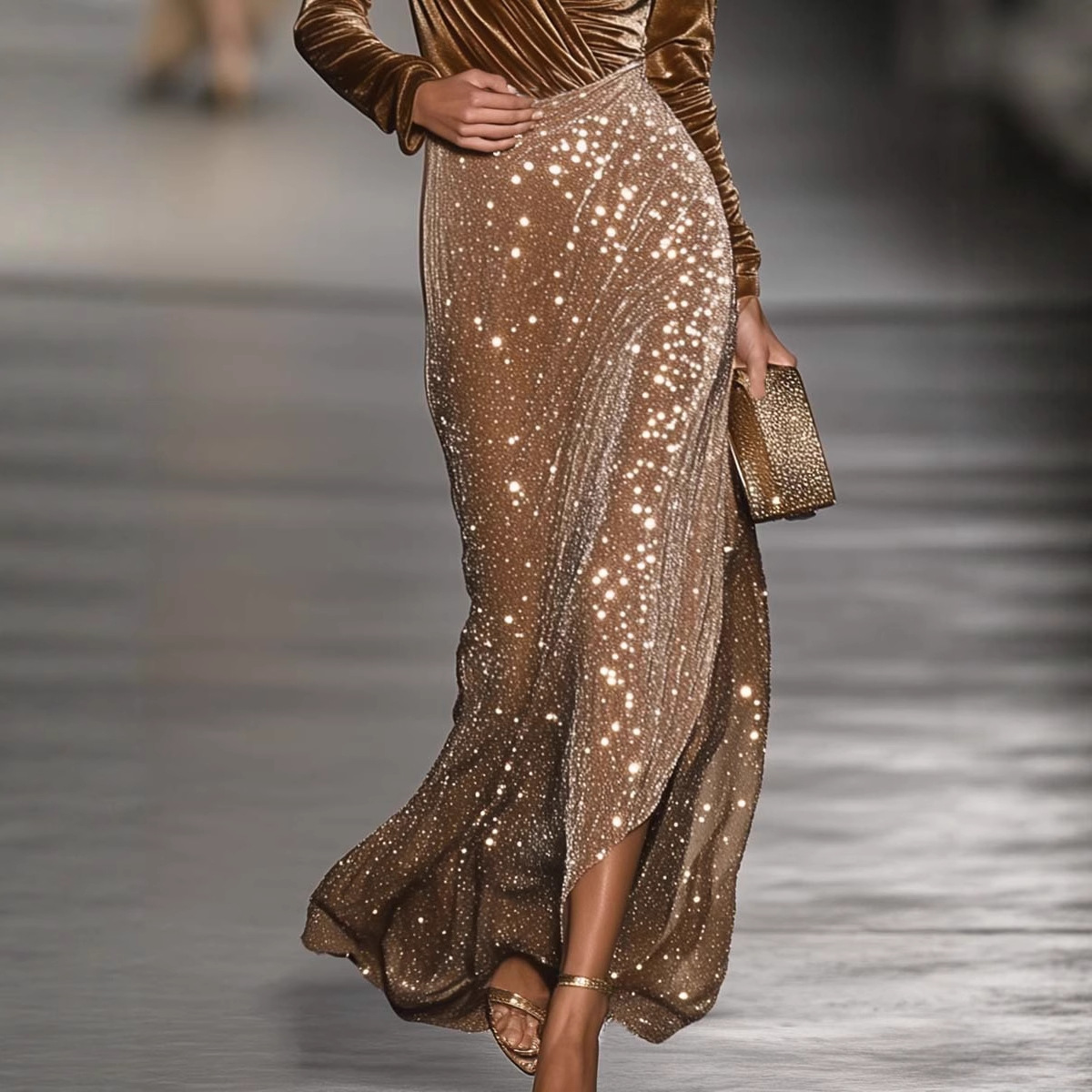 Sequin Long Sleeve Top and Maxi Skirt Set