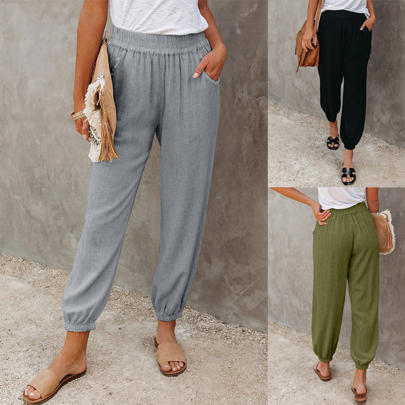 Women's Loose Fit Cropped Jogger Pants with Pockets Mid Rise