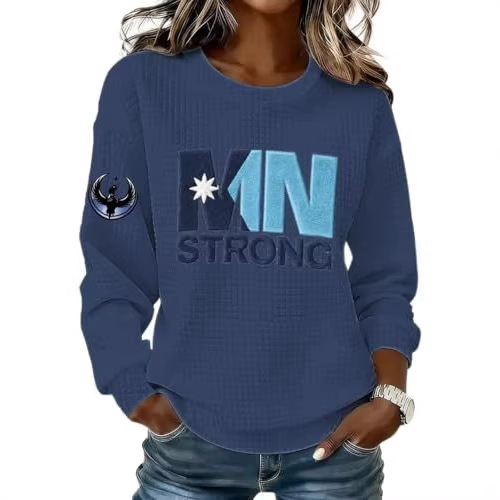 Women's MN Letter Print Crewneck Sweatshirt Casual Pullover