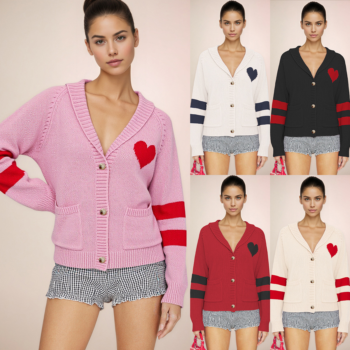 Heart Pattern Knit Cardigan Sweater