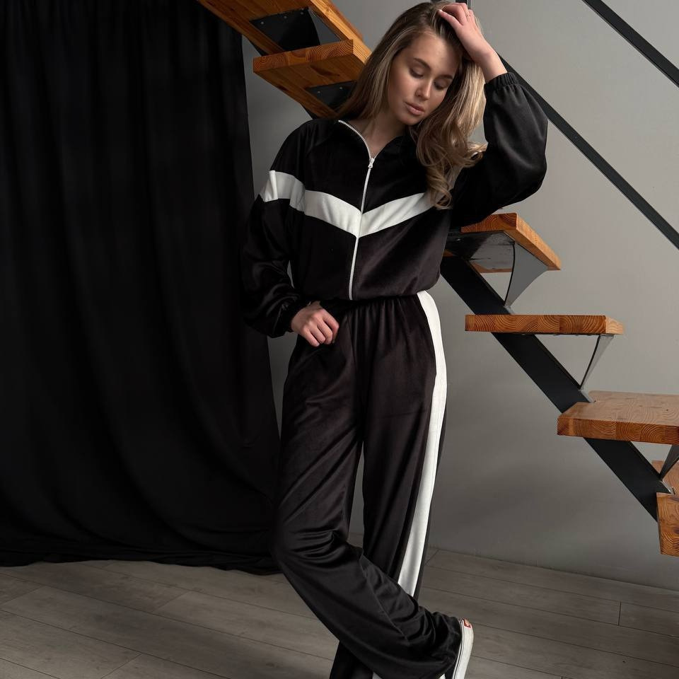 Velvet Colorblock Zip Cardigan & Pants Set
