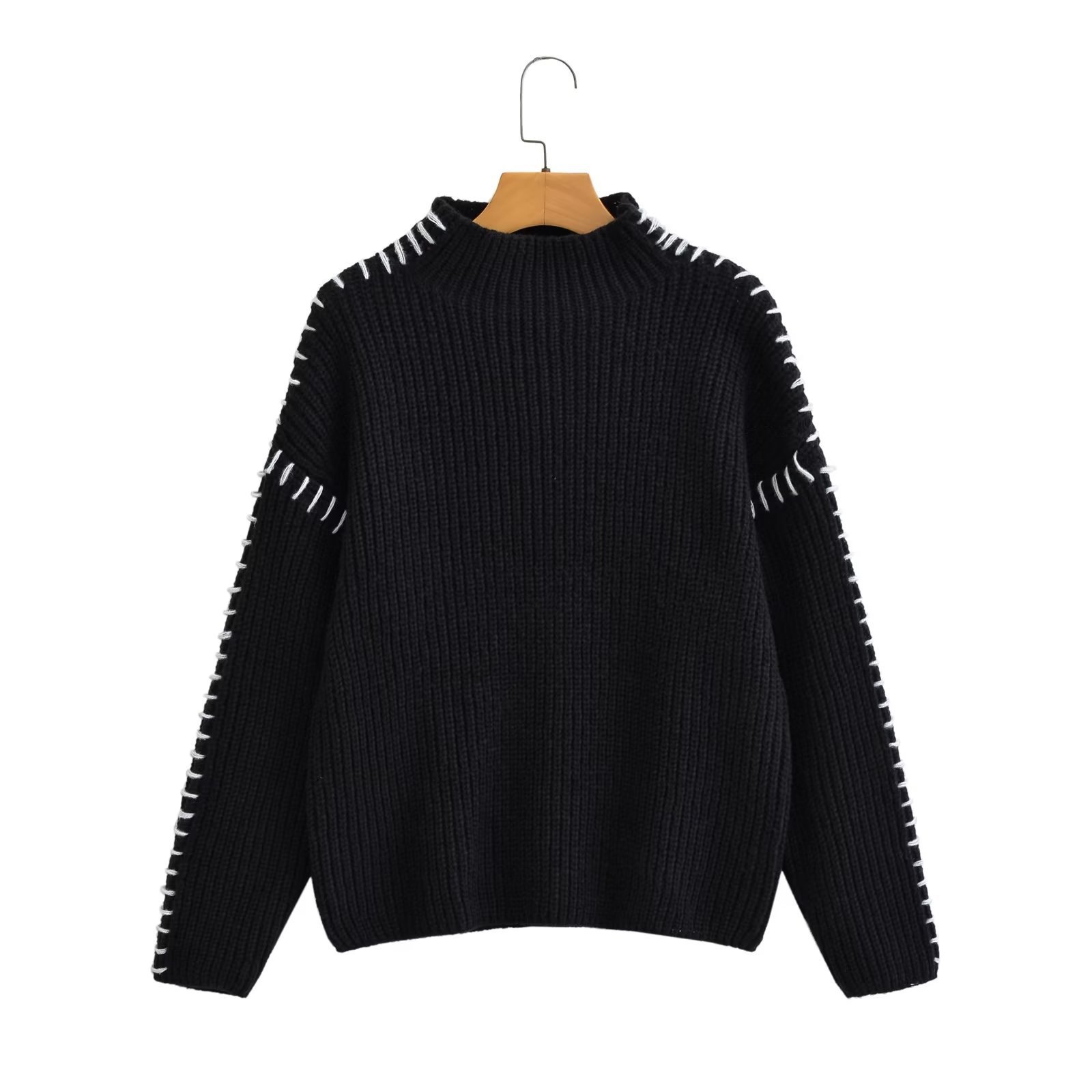 Women's High Neck Color Block Pullover Sweater