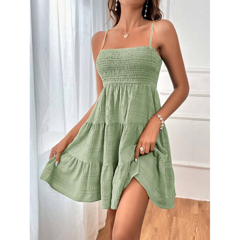 Women's Off-Shoulder Spaghetti Strap Textured Dress