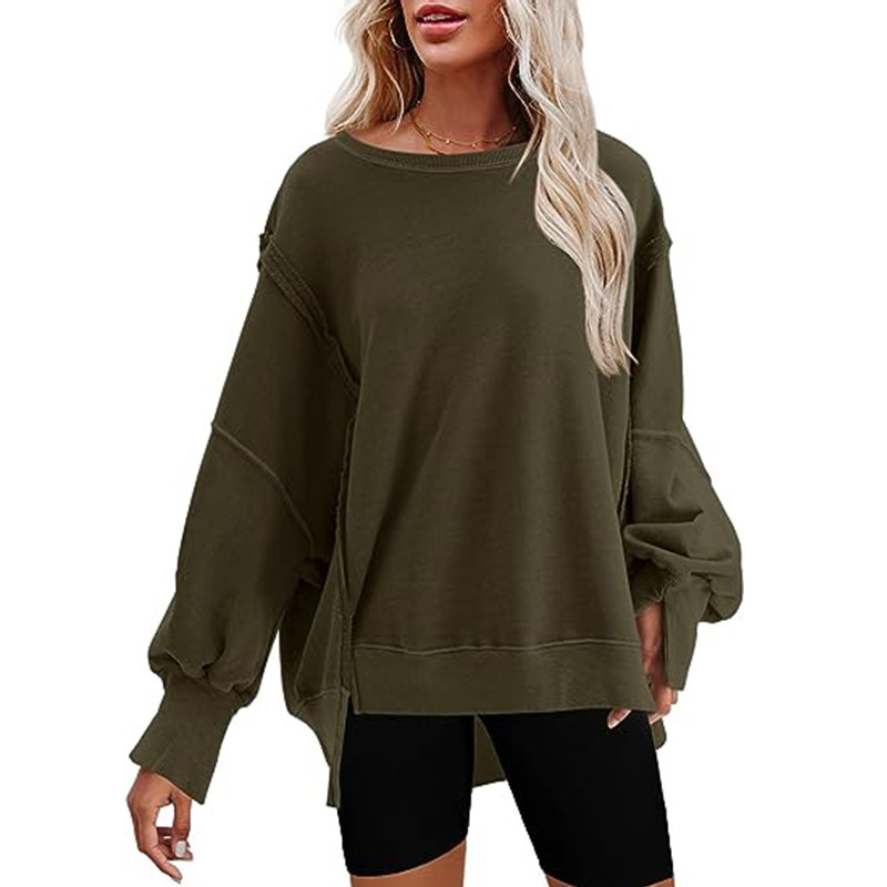 Women's Oversized Crewneck Sweatshirt with Side Slit Long Sleeves