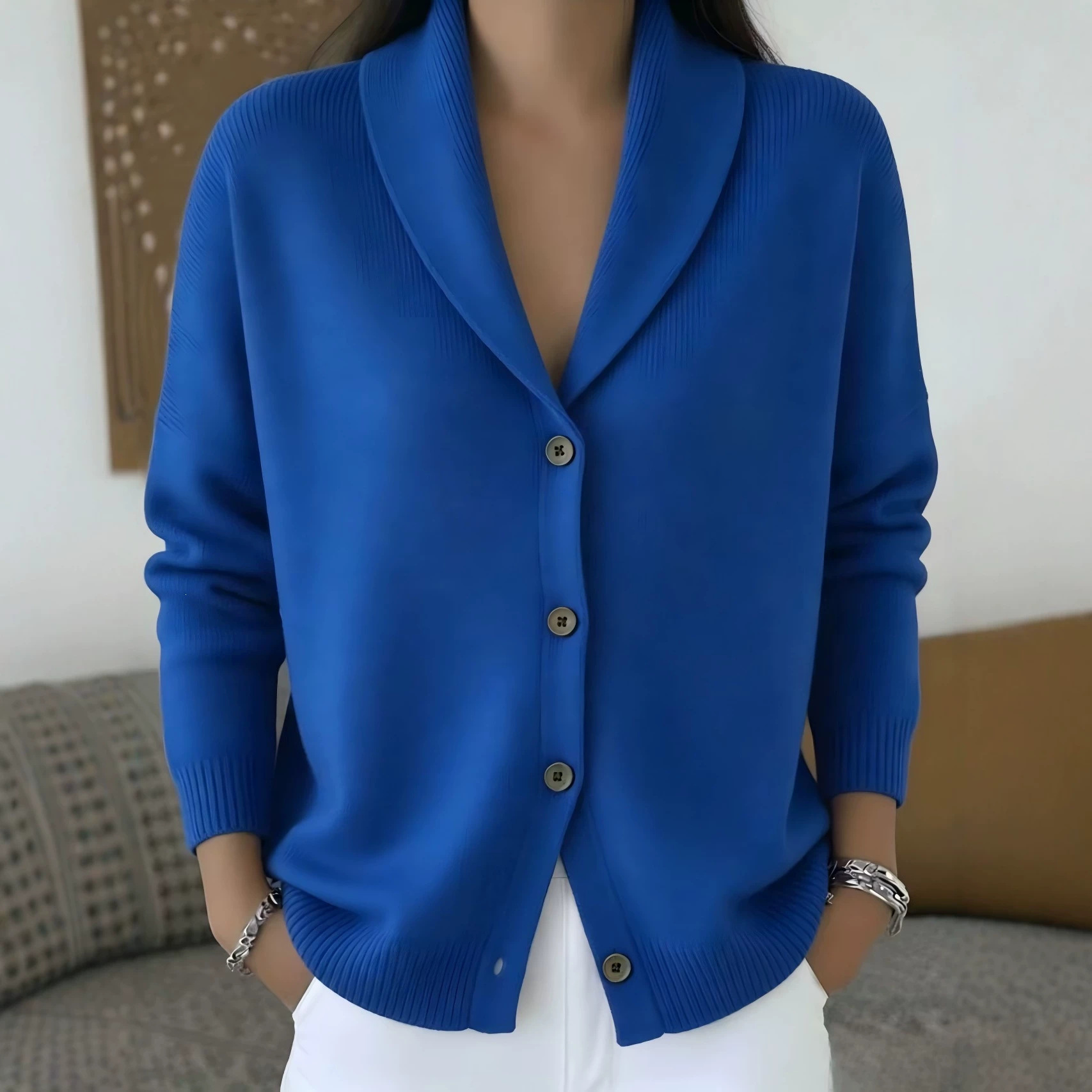Button-Up Knit Collared Cardigan Sweater