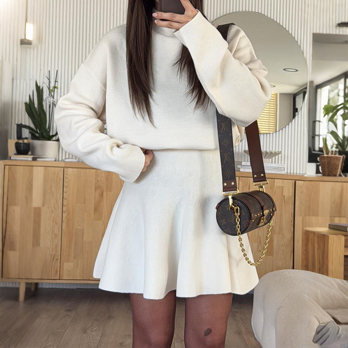 Women's Casual Sweater and Mini Skirt Two-Piece Set Long Sleeve