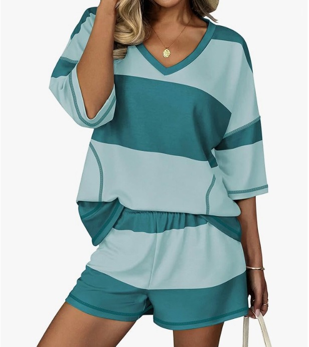 Striped Short Sleeve Top and Casual Shorts Two-Piece Set
