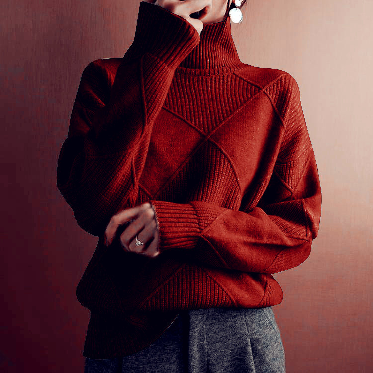 Women's Loose High Neck Diamond Knit Sweater