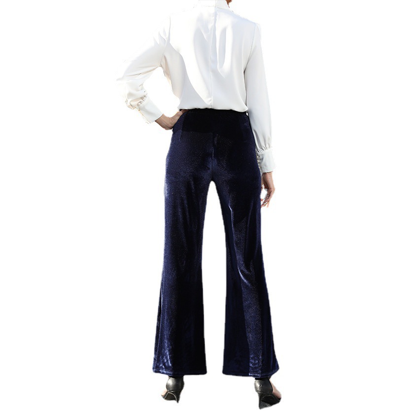 Women's High-Waist Velvet Flare Pants with Patchwork Detail
