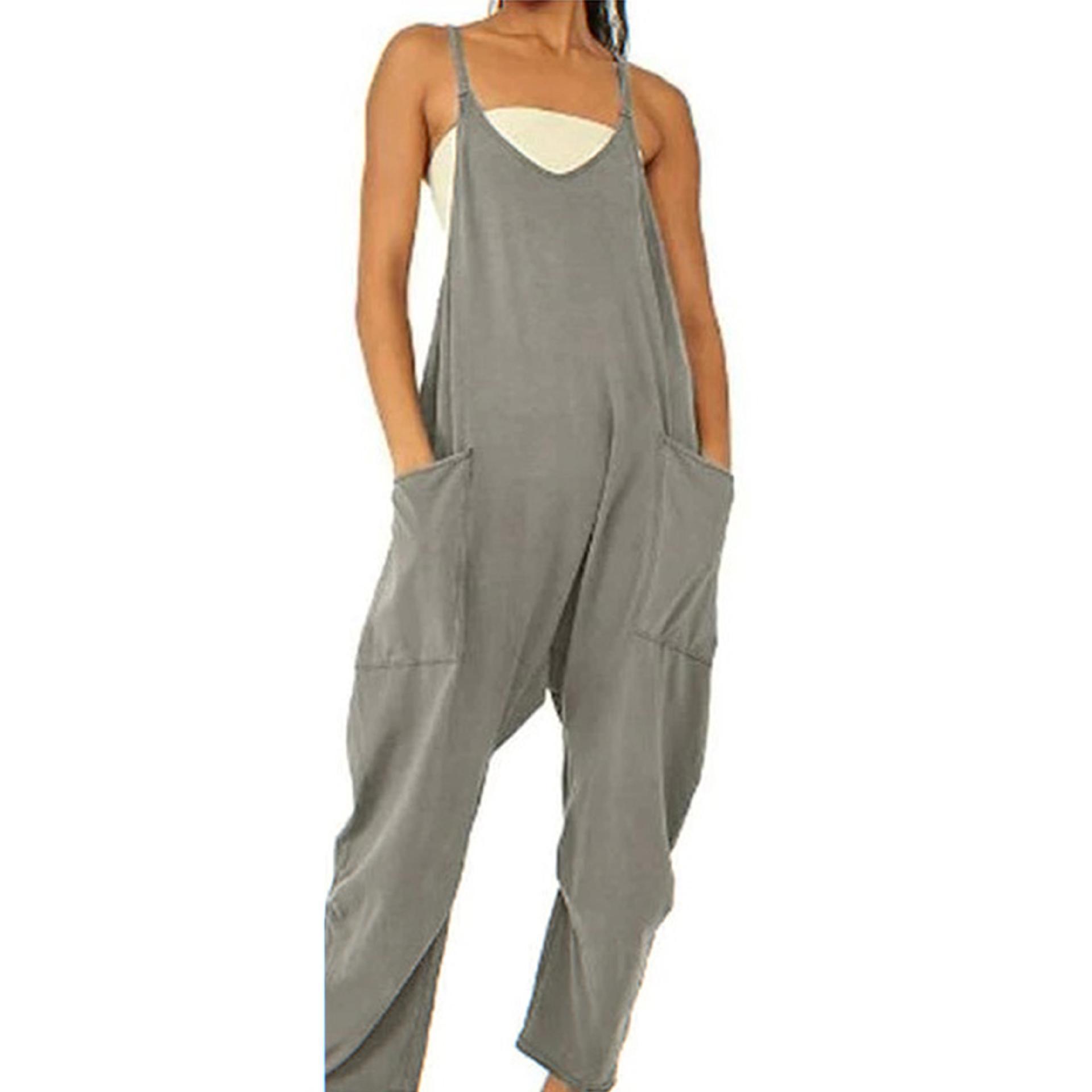 Women's Sleeveless Zip Pocket Jumpsuit with Spaghetti Straps