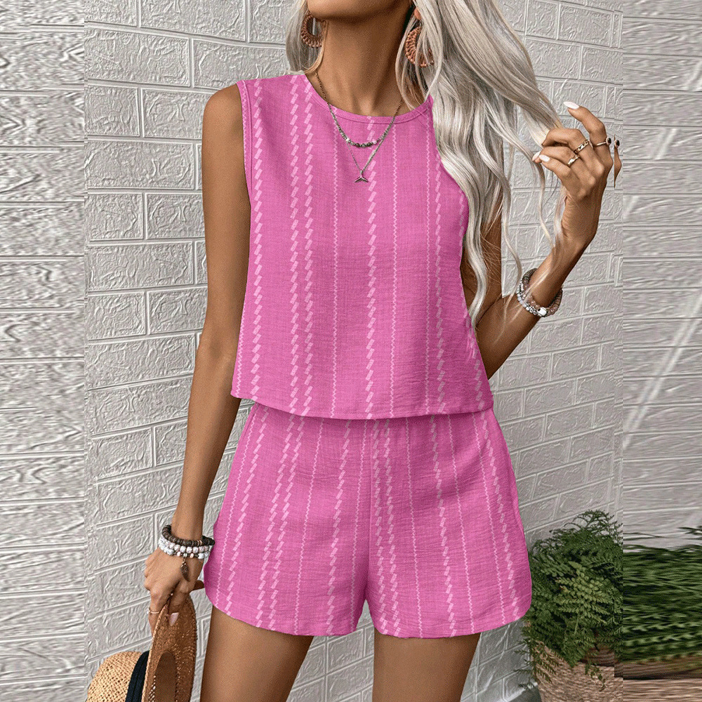 Striped Print Sleeveless Tank Top and Shorts Two-Piece Set