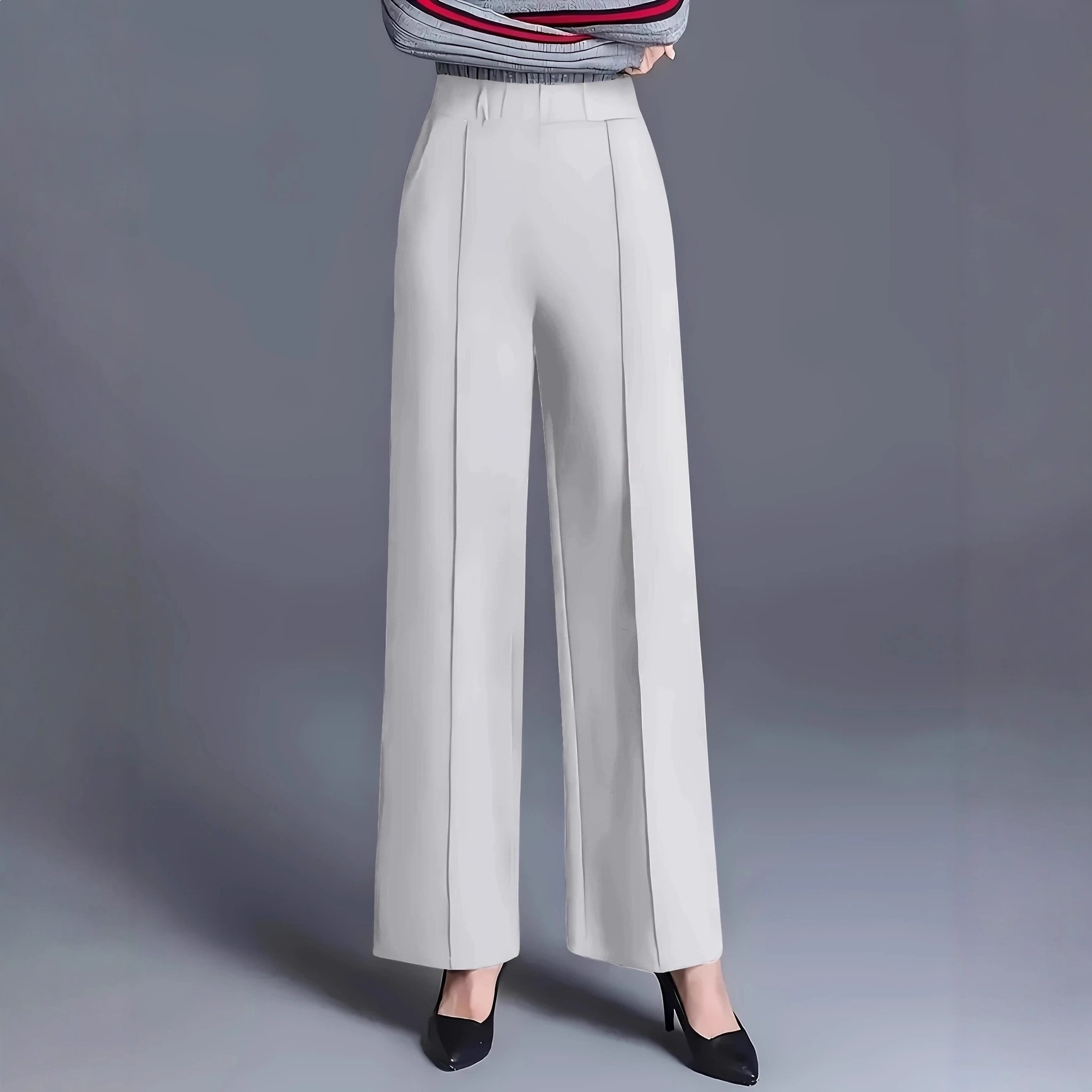 Women's High-Waist Wide-Leg Pants Solid Color Loose Slimming Casual