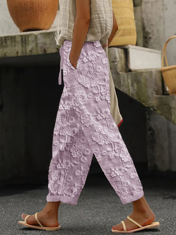 Women's Vintage Floral Print Straight-Leg Casual Pants