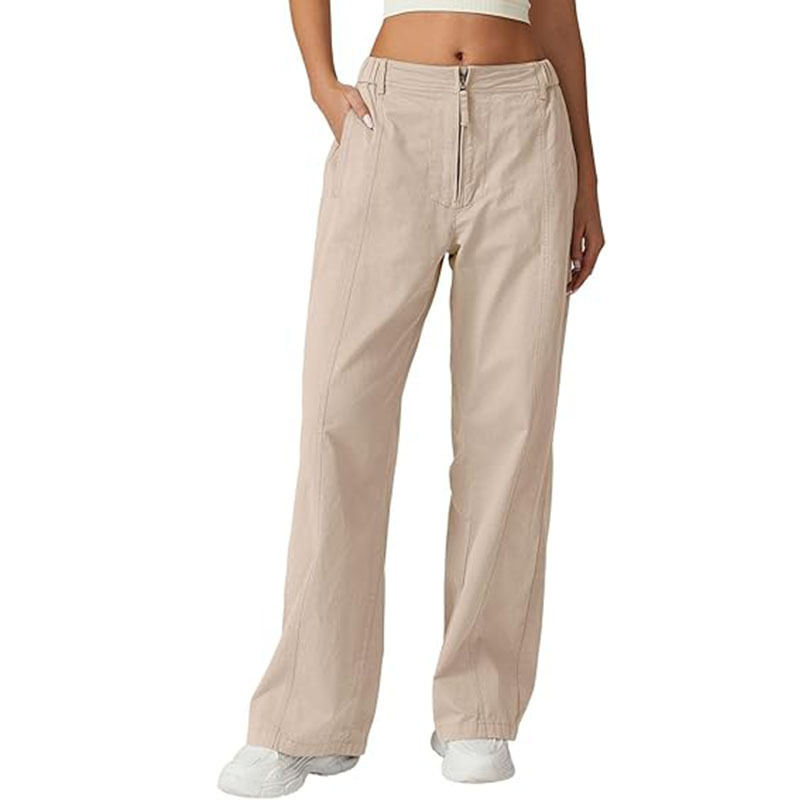 High-Waist Straight-Leg Cotton Pants with Pockets