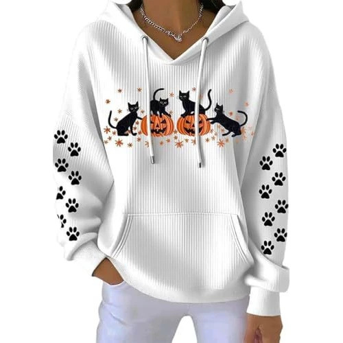 Women's Cat Paw Print Crewneck Sweatshirt Casual Pullover