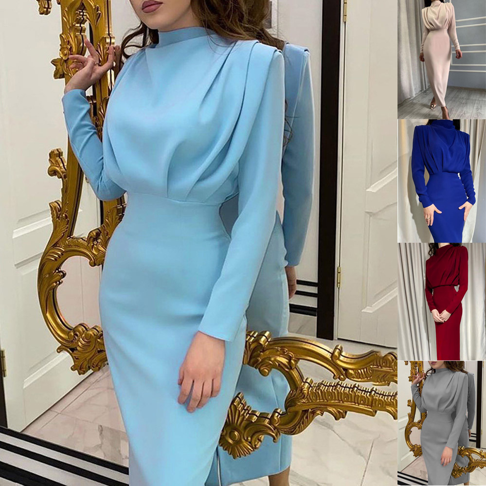 Women's Solid Color Long Sleeve High Waist Bodycon Dress