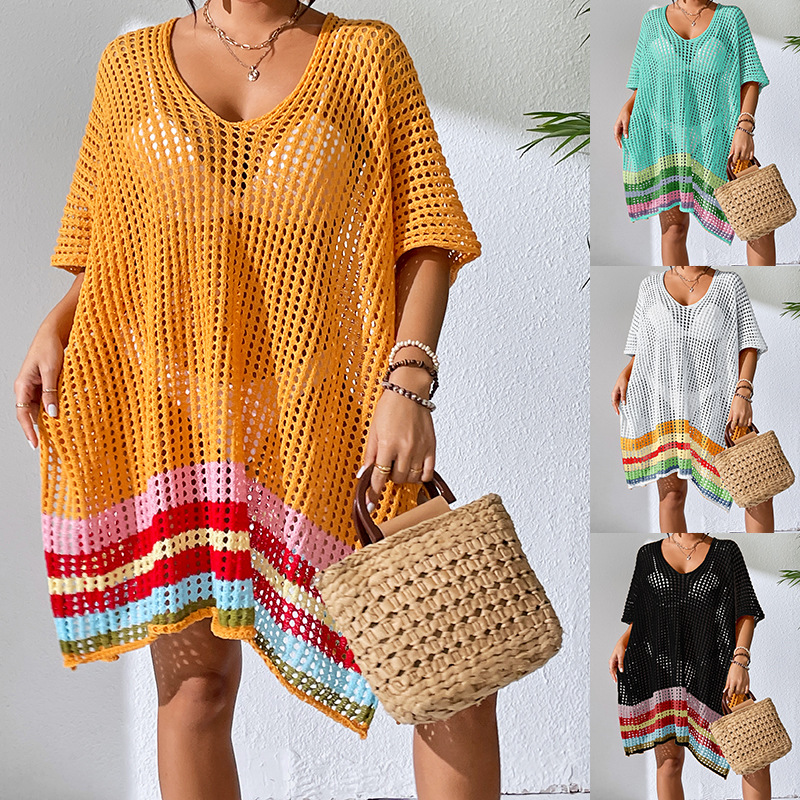 V-Neck Open-Knit Beach Cover-Up