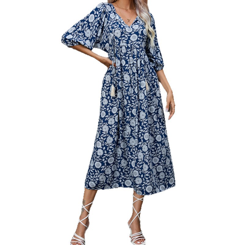 V-Neck Half-Sleeve Loose Boho Beach Dress