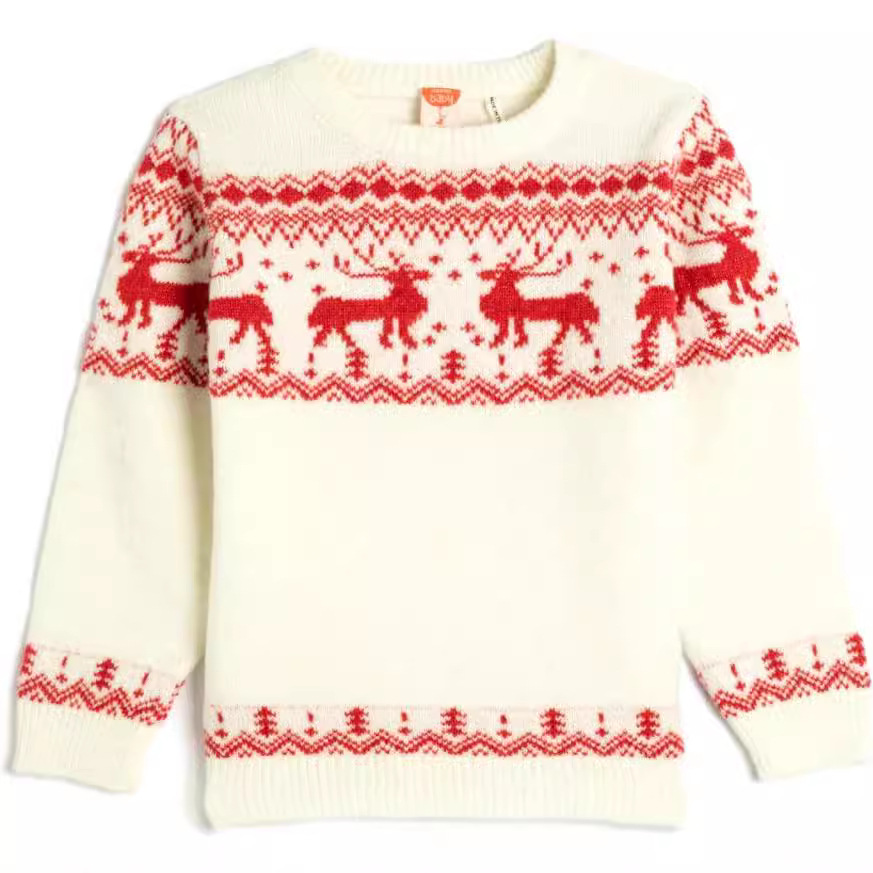 Christmas Reindeer Jacquard Crewneck Long-Sleeve Loose Knit Sweater for Women