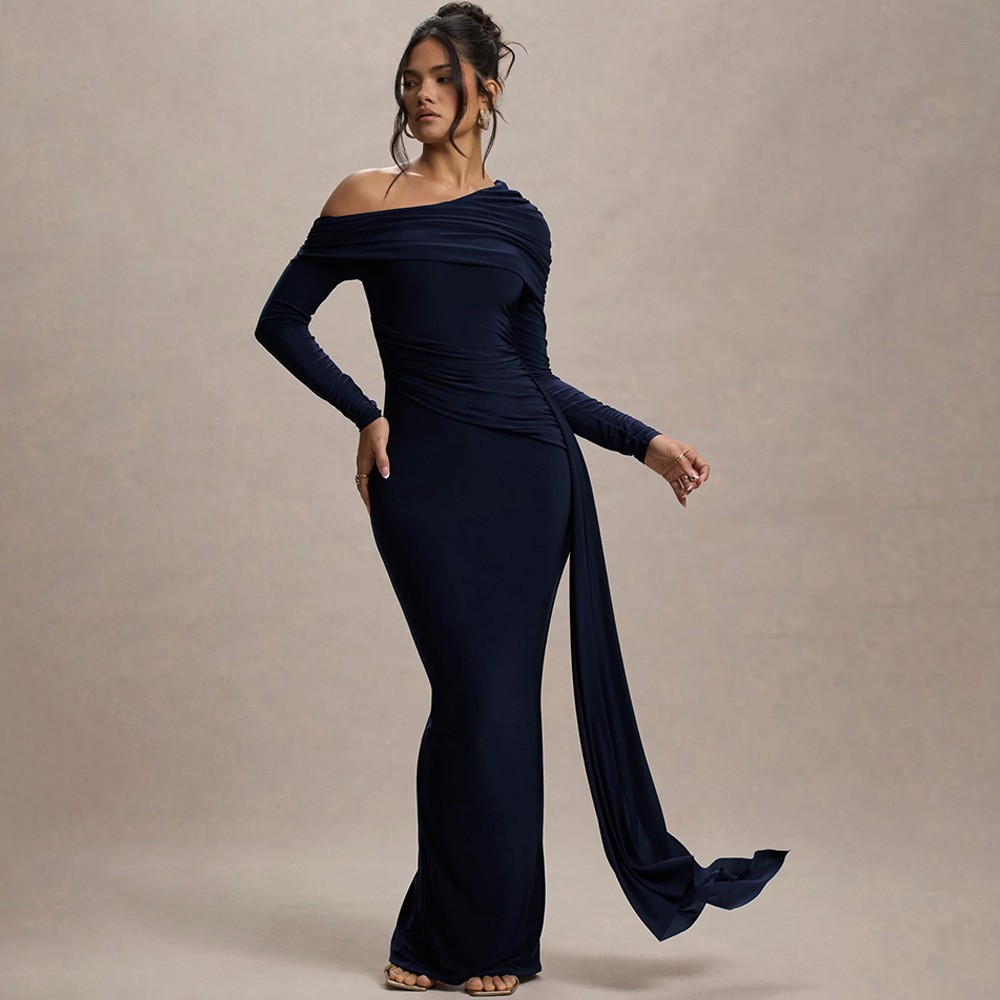 French Style Slimming High-Waist Pleated Long Dress
