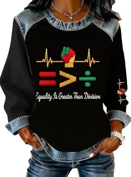 Women's Letter Tree Print Crewneck Sweatshirt