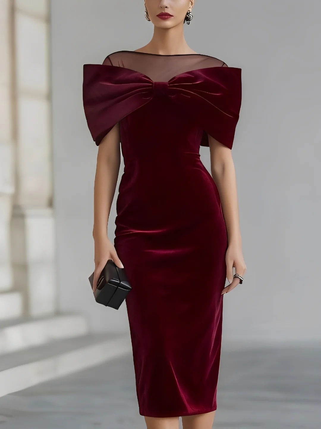 Off-Shoulder Gold Velvet Bodycon Midi Dress