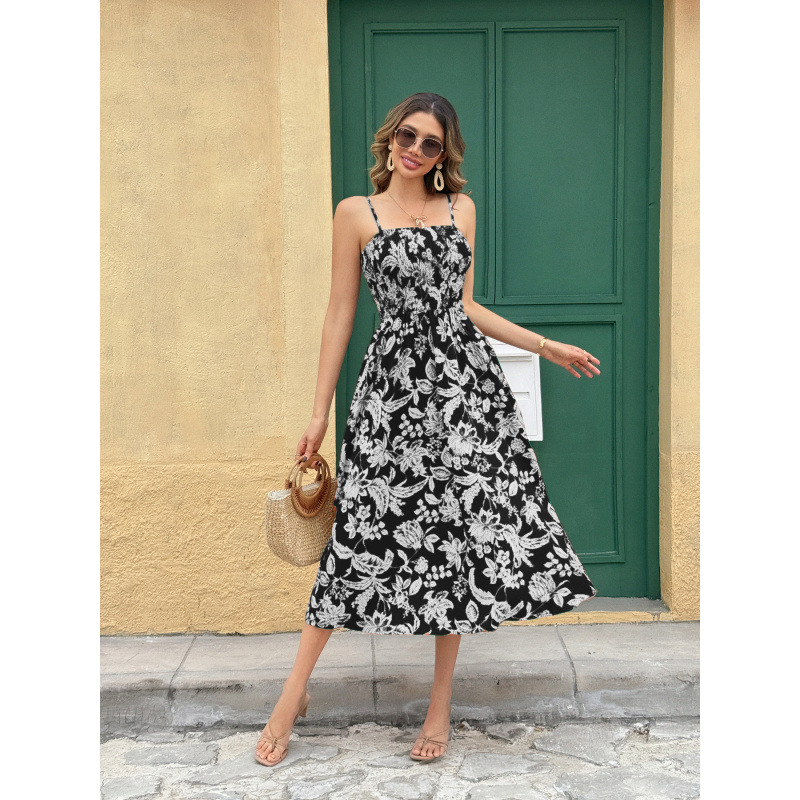 Sleeveless Slip Dress with Twist Front, Faux Suede, Long Length, Floral Print