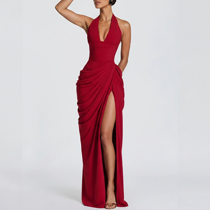 Elegant V-Neck High-Waist Bodycon Long Dress for Evening Parties